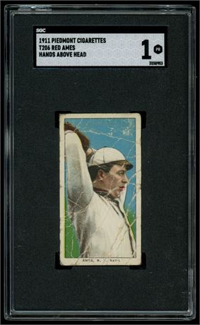 1909-1911 T206 Piedmont Red Ames Hand Above Head SGC 1