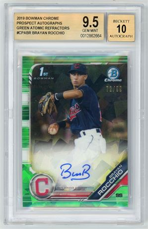 2019 1st Bowman Chrome Brayan Rocchio RC Prospects Auto 72/99 BGS 9.5 Auto 10