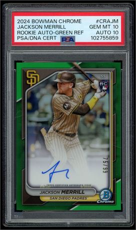 2024 Bowman Chrome Jackson Merrill RC Auto Green Refractor 75/99 PSA 10 Auto 10