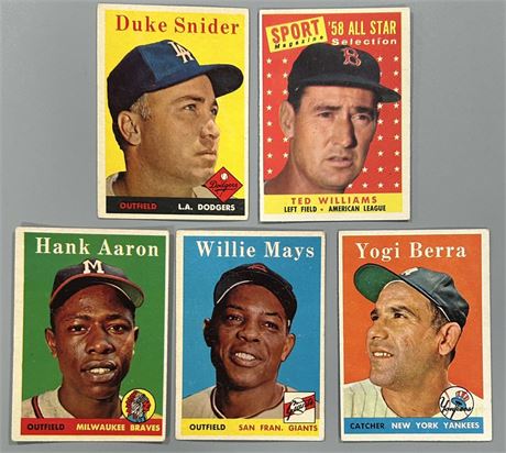 1958 Topps Star Lot VG-VGEX (5) w/ Mays, Aaron & Berra (READ)