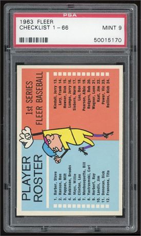 1963 Fleer Checklist 1-66 SP PSA 9 MINT Pop 23 Highest