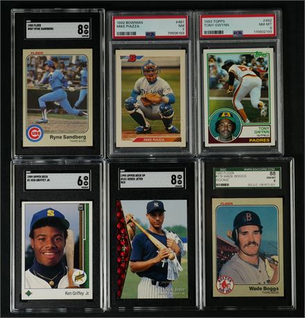 1983-1995 PSA Graded Baseball RC HOF Lot (6) w/ Gwynn, Boggs, Griffey, and Jeter