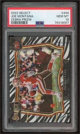2022 Select #494 Joe Montana Zebra Prizm SSP PSA 10 GEM MINT