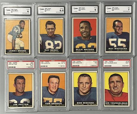 1961 Topps Football PSA and GMA Graded Lot w/ Stars (8)