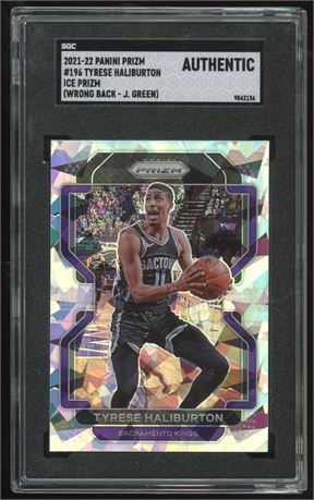 2021 Panini Prizm #196 Tyrese Haliburton Ice Prizm Error (Wrong Back) SGC A
