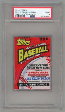 1991 Topps Cello Pack Jumbo Chipper Jones On Top PSA 9 MINT Pop 3 Highest