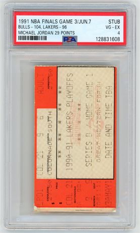 1991 NBA Finals Game 3 June 7th Ticket Stub Michael Jordan 29 Points PSA 4 VGEX