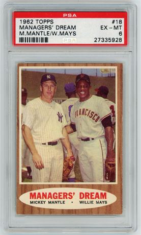 1962 Topps #18 Mickey Mantle & Wille Mays Mangers' Dream PSA 6 EX-MT