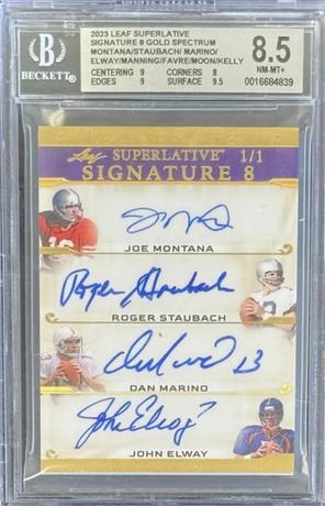 2023 Leaf 8 Autos Montana, Staubach, Marino, Elway, Manning ETC Gold 1/1 BGS 8.5