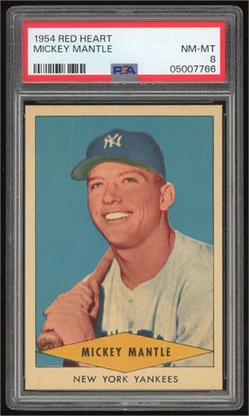 1954 Red Heart Mickey Mantle PSA 8 NMMT Great Color