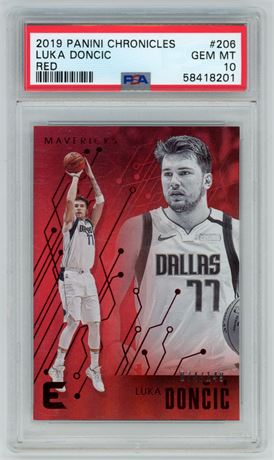 2019 Panini Chronicles Essentials Luka Doncic RED 74/149 PSA 10 Pop 20