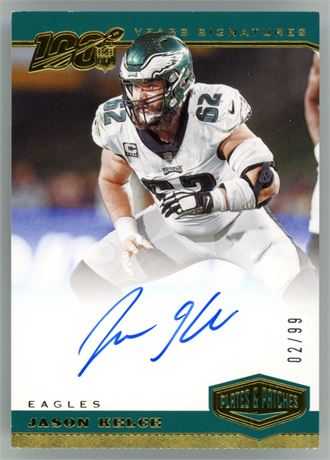 2019 Panini Plates & Patches Jason Kelce 2/99 On Card Auto