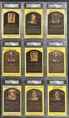 Signed HOF Yellow Plaque Postcard Lot (9) w/ Feller, Drysdale, and Spahn (READ)