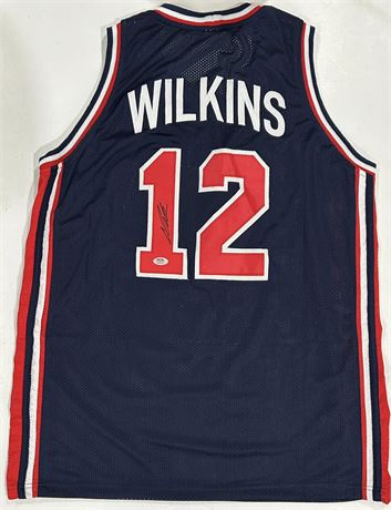 Dominique Wilkins Autographed USA Pro Style Blue Basketball Jersey PSA COA XL