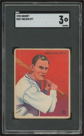 1933 Goudey #207 Melvin Ott RC SGC 3 VG