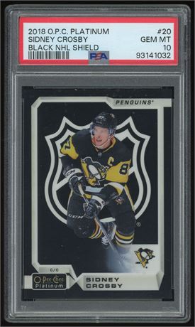 2018 O-Pee-Chee Platinum #20 Sidney Crosby Black NHL Shield PSA 10 GEM MINT