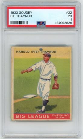 1933 Goudey #22 Pie Traynor RC PSA 1 POOR