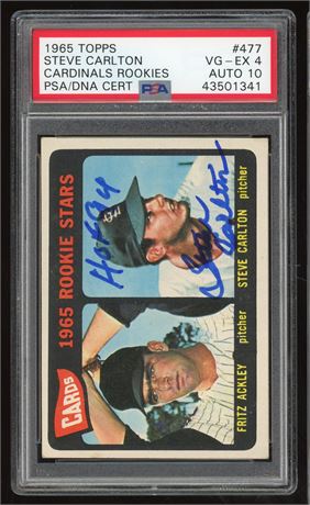 1965 Topps Steve Carlton RC Auto w "HOF 94" Inscription PSA 4 AUTO 10