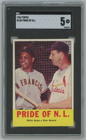 1963 Topps #138 Pride of the N.L. (Willie Mays/Stan Musial) SGC 5 EX