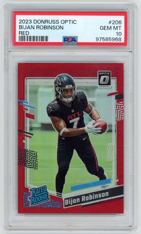 2023 Donruss Optic #206 Bijan Robinson Rated Rookie Red 64/99 PSA 10 GEM MINT