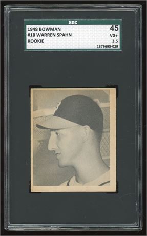 1948 Bowman #18 Warren Spahn RC SGC 3.5 VG+