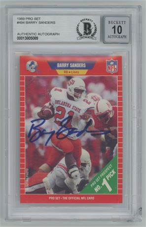 1989 Pro Set #494 Barry Sanders RC Auto BGS 10
