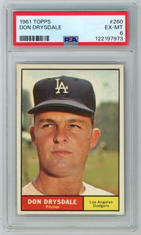 1961 Topps #260 Don Drysdale PSA 6 EXMT