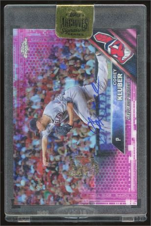 2017 Topps Archives Signature Corey Kluber 1/1 Auto On 2016 Pink Refractor