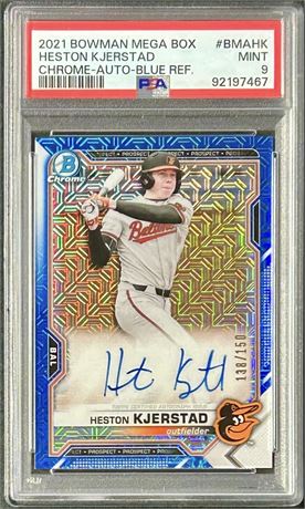 2021 Bowman Mega Box Heston Kjerstad Chome Auto Blue Refractor 138/150 PSA 9