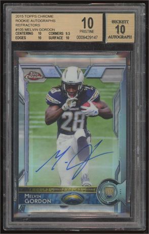 2015 Topps Chrome Rookie Autos REF #105 Melvin Gordon 130/150 BGS 10 Auto 10