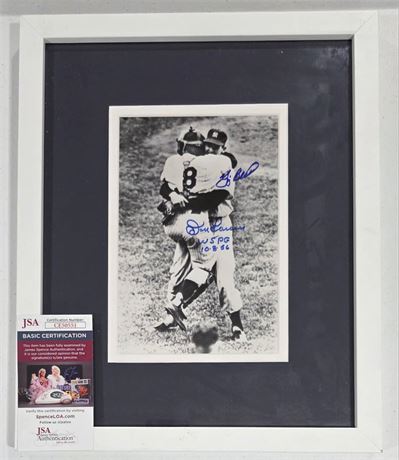 Don Larsen/Yogi Berra Autographed 8x10 Photo 'WSPG 10-8-56' Inscription JSA
