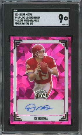 2024 Leaf Metal Joe Montana '91 Leaf Auto Pink Crystal 3/5 SGC 9 MINT