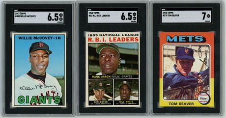 1964-1975 Topps Aaron/Seaver/McCovey SGC EXMT+ to NM Graded Lot (3)