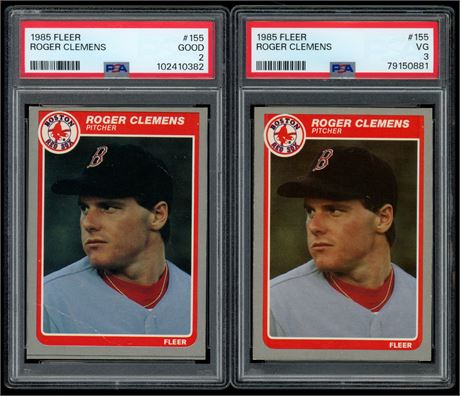 1985 Fleer #155 Roger Clemens RC PSA 2-3 Lot (2) Pop 4 & Pop 19
