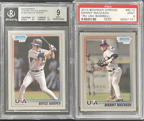 2010 Bowman Chrome USA Baseball Graded RC Lot (2) w/ Harper/Machado