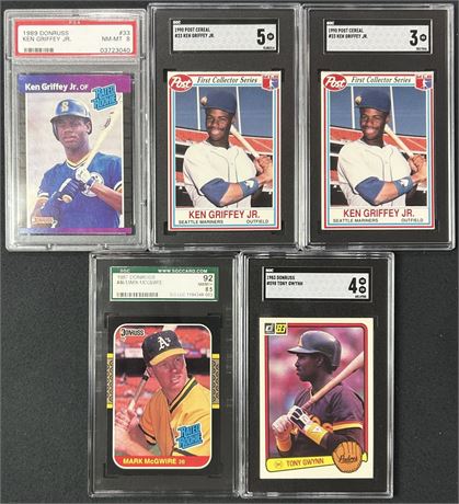 1983-1989 Baseball Graded Superstar Lot (5) w/ Griffey Jr, Gwynn, McGwire RC's