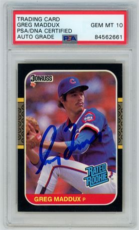 1987 Donruss #36 Greg Maddox Rated Rookie PSA/DNA Certified Auto 10 GEM MINT