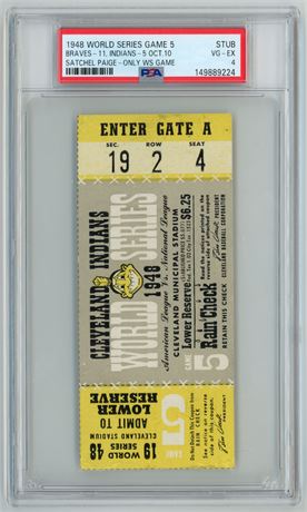 1948 World Series Game 5 Satchel Paige Only WS Game Ticket Stub PSA 4 VGEX