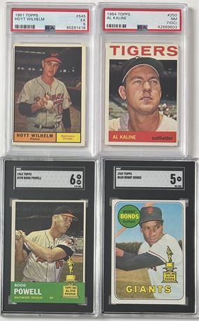 1961-1969 Graded Lot (4) w/ Wilhelm, Powell, Kaline, and Bonds (READ)