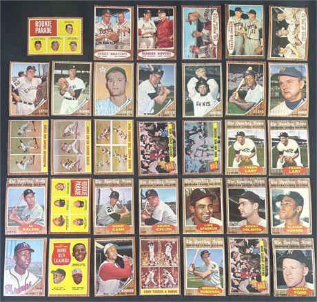 1962 Topps Baseball Lot (34) w Stars + Uecker RC Hi# + Flood Hi#