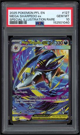 2025 Pokemon PFL EN #127 Mega Sharpedo EX Special Illustration Rare PSA 10