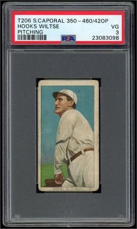 1909-1911 T206 Sweet Caporal Factory 420P Hooks Wiltse Pitching PSA 3