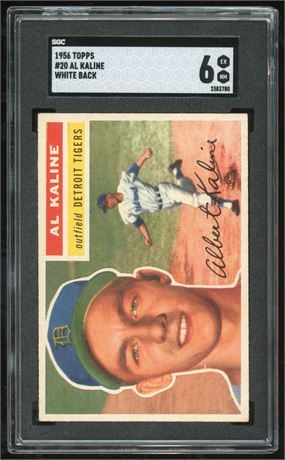 1956 Topps #20 Al Kaline White Back SGC 6 EXMT DEAD CENTERED