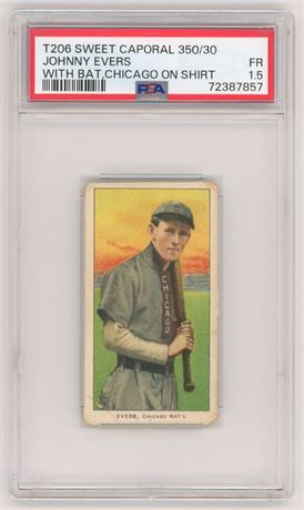 1909-1911 T206 Caporal 350/30 Johnny Evers With Bat, Chicago On Shirt PSA 1.5