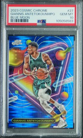 2023 Cosmic Chrome #27 Giannis Antetokounmpo Blue Moon 59/99 PSA 10 Pop 3
