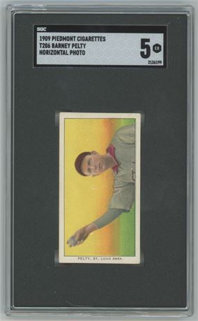 1909-11 Piedmont T206 Barney Pelty Horizontal SGC 5 EX Beauty