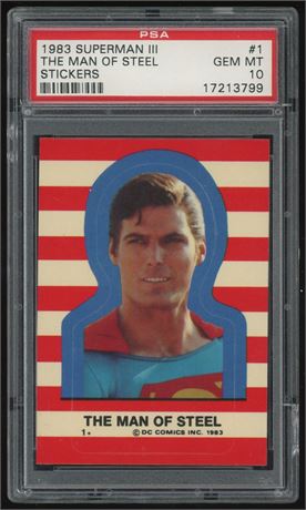 1983 Superman III Stickers #1 The Man Of Steel PSA 10 GEM MINT Pop 5