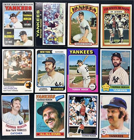 1970-1979 Topps Thurman Munson Full Run w/ '77 Hostess Hand Cut (READ)