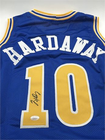 Tim Hardaway Autographed Warriors Blue Basketball Jersey (PSA) XL
