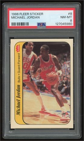 1986 Fleer Sticker #8 Michael Jordan RC PSA 8 NMMT